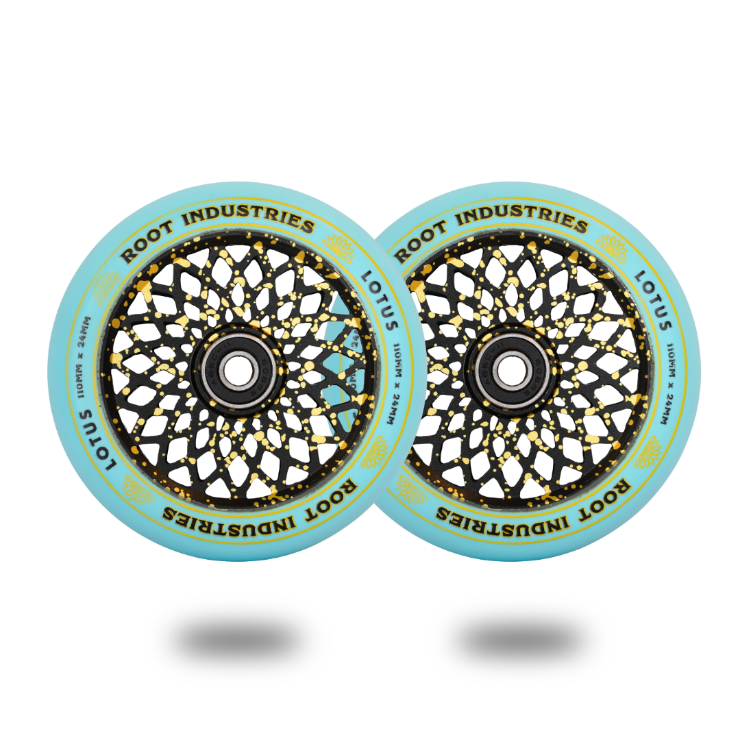 Root Industries Lotus 110mm Wheels - Blue/Gold Splatter