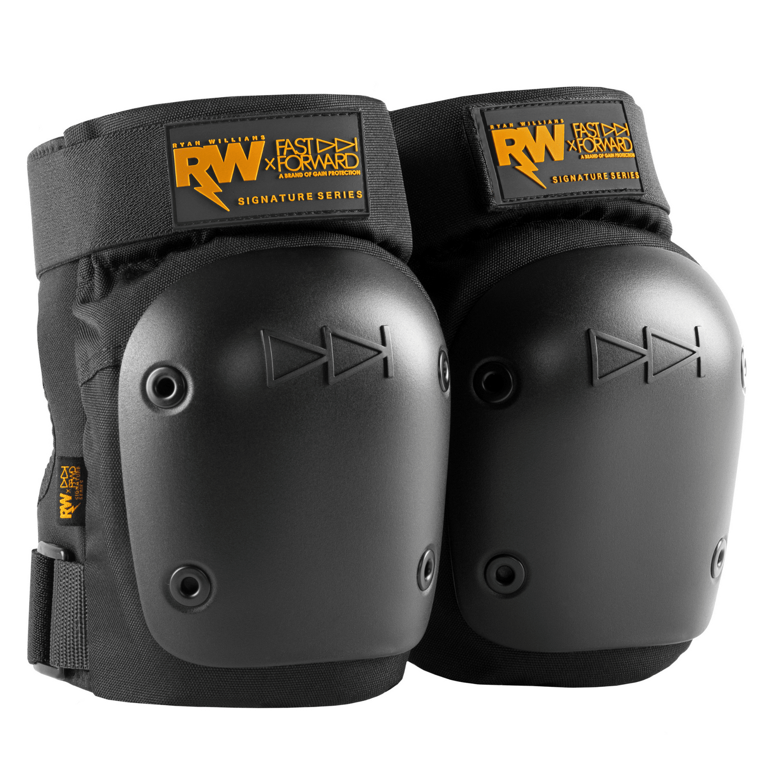 Front view of R Willy Hard Shell Knee Pads by GAIN Protection, showing protective design and sleek fit.